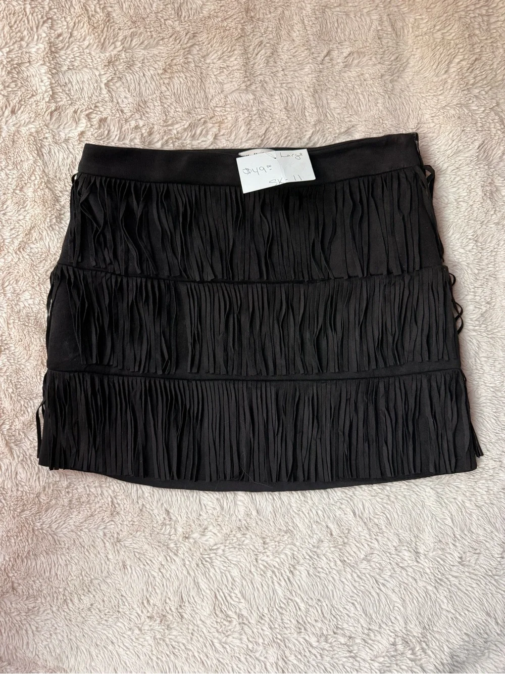 HYFVE Black Tiered Fringe Mini Skirt
